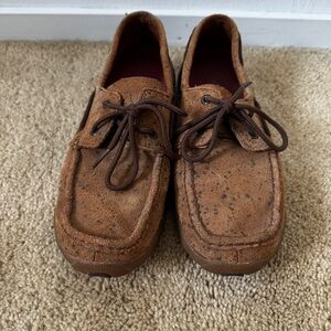 TWISTED X Driving Boat Shoe Spotted Moc Women 9.5 M Brown Leather Loafer